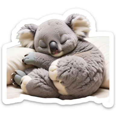 Meme-Worthy Cute Sleeping Koala Portrait Emoji, Head resting peacefully with a contented smile, showcasing a cuddly build and a luxuriously soft grey fur, eyes shut in a serene, restful snooze, Simplified yet hilariously adorable features, highly detailed, glowing with a soft, drowsy light, high shine, relaxed and utterly lovable, stylized with an air of playful laziness, bright and heartwarming, soft glowing outline, capturing the essence of a comically sleepy koala, so meme‐worthy it feels like it could instantly become the next viral sensation of adorable slumber! sticker