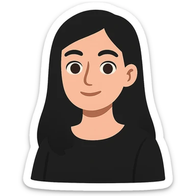 flat-toon style white woman with rounded brown eyes, long black hair, black blouse sticker