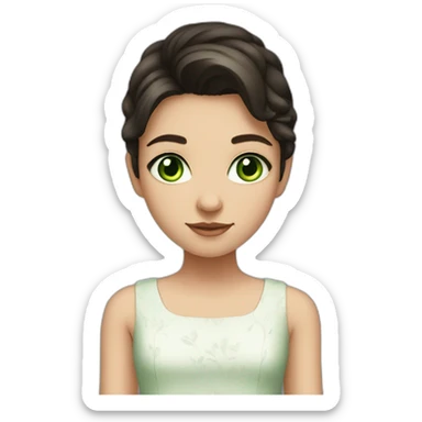 Girl, 14 years old, dark hair, green eyes, white skin, wearing a dress sticker