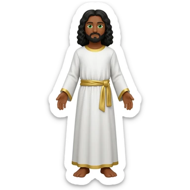 Male all white and gold linesbrown skin green eyes black beard and long black curly hair very tall Jesus Christ full body sticker