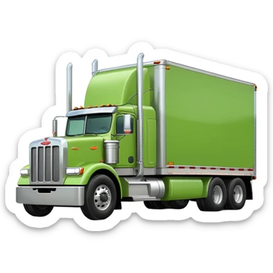 light green Peterbilt truck hauling a trailer, side view sticker