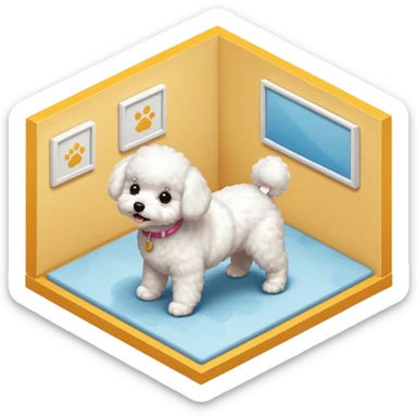 Bichon Frisé dog playing room isometric sticker