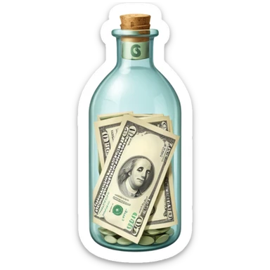 a bottle glass that contains dollars inside and it's labeled savings sticker