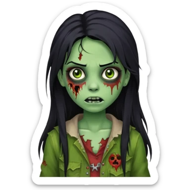 girl zombie with long black hair and green skin sticker