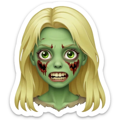 girl zombie with blonde long hair with teeth green skin and with no angry face sticker