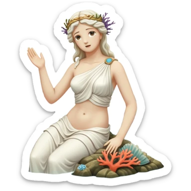 sunken white female greek statue, broken, include water and coral in the sea, sea weed, some sea animals sticker