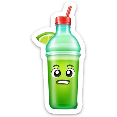 margarita with happy cartoon face and lime in a to go plastic bottle sticker