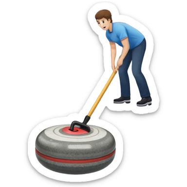 An icon showing a detailed close-up of a curling stone sliding across the ice, with a broom in motion beside it. The background features an indoor stadium with cheering spectators on the stands. Transparent background captures the strategy and focus of curling. sticker