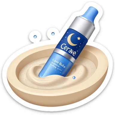 Small white CeraVe tube with blue label soft beige tip, with gentle light. Surrounded by tiny floating tear-shaped sparkles and crescent moon dust, hinting at dark circle repair. Emits a soothing blue-beige aura like a targeted eye revival spell. Compact, calming, and luminous — emoji-style. sticker
