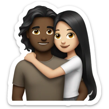 medium skin, Black long hair girl hugging with a fair white skin man with brown hair on top sticker