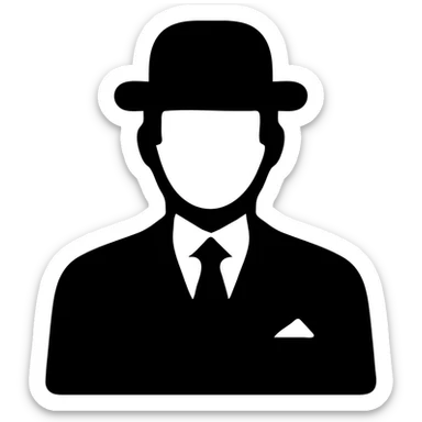 man in a vintage black and white suit, no facial hair, solid filled icon sticker