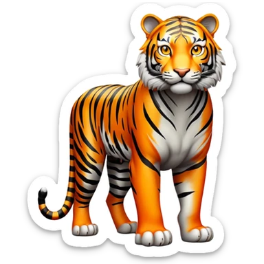 cinematic-tiger-realistic-full-body-standing,-massive-striped-frame-exuding-power-and-grace,-bold-orange-fur-with-thick-black-stripes,-head-tilted-dramatically,-piercing-yellow-eyes-focused-intensely,-simplified-yet-realistic-focused-features,-highly-detailed,-glowing-with-an-almost-sarcastic-glow sticker