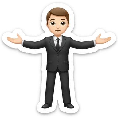 Man in a suit showing width with arms spread sticker