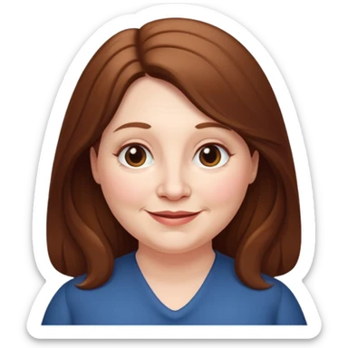 50 yr old white woman pale long brown hair small smile chubby sticker