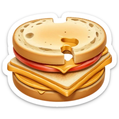 a round uncrustable sandwich with a bite taken out of it sticker