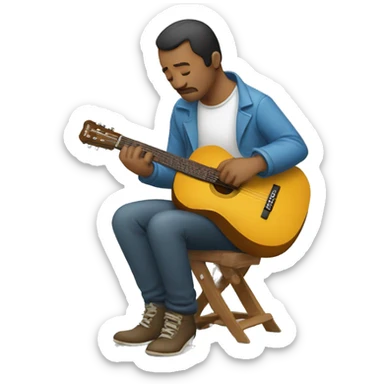 Un hombre triste con una guitarra en su espalda  sticker