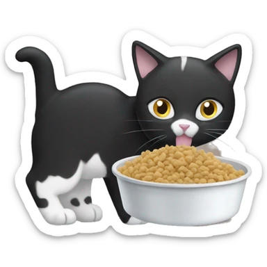 black and white cat eating cat food sticker