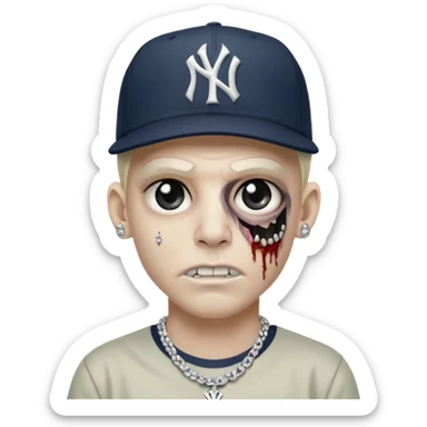 Zombie con aretes con una gorra new York yankee y una cadena de diamante hombre aretes pequeños y de negro y blanco  aretes pequeños  sticker