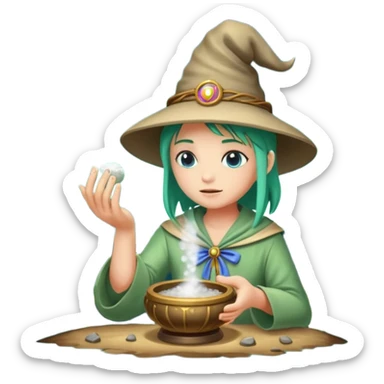 forest alchemist blowing moon dust from palm like spell powder sticker