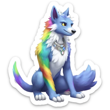 Furry, sparkle, rainbow, animal, anthro, full body, fursona, sergal-protogen sticker