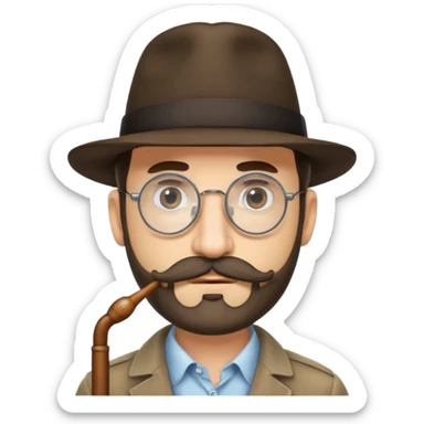 Jewish man wearing fedora with a very long nose that goes past his chin and circular glasses sticker