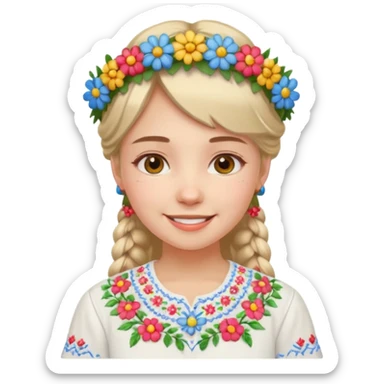 Ukrainian girl in a white embroidered shirt with a flower crown on her head sticker