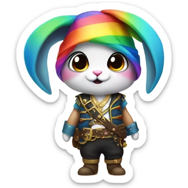 Rainbow fishtail rainbow bunny wearing rainbow pirate clothes sticker