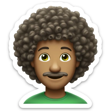 Man with good jaw, green eyes and curly hair that looks a bit like an afro made up of curls. Not massive but coming out a few inches from the face.  sticker