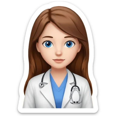 pretty female nursing student with long brown hair, blue eyes inside a classroom at university sticker