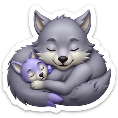 Meme-Worthy Cute Sleeping Werewolf Portrait Emoji, with a cuddly, miniature lupine form in soft moonlit grays and silvers, head resting peacefully with gently closed dreamy eyes and a small, content smile, simplified yet irresistibly endearing, highly detailed with a soft glowing outline that captures the cozy, sleepy essence of a werewolf after frolicking under the full moon! sticker