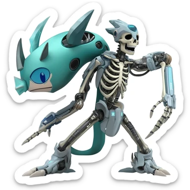 futuristic Skeleton-Cyborg-Manectric-Electrike-Salandit-Cubone-Umbreon-Marowak-Draco-Fakémon-hybrid-creature (full body), 4 legs sticker