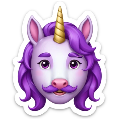 unicorn face with big thick mustache cute and purple haired and earrings sticker