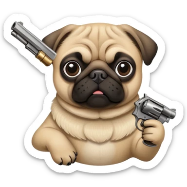 Pug with a revolver sticker