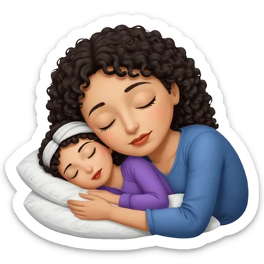Sleeping mature Spanish girl on white pillow dark curly hair mixed skin sticker