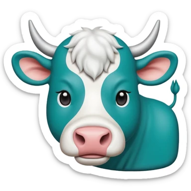 Emoji-style icon of a cow and buffalo with a scan frame or AI detection overlay, representing breed identification. Clean, friendly, rounded design, easy to recognize at small sizes, teal and white accents, no text, transparent background. sticker