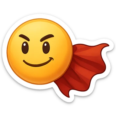 yellow face with red superhero cape emoji, digital illustration, no background sticker