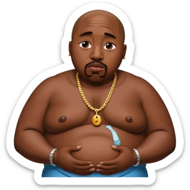 tupac, crying, really fat and obese belly sticker
