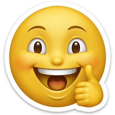 A regular yellow emoji laughing and pointing backwards, it should be a regular emoji and front facing sticker