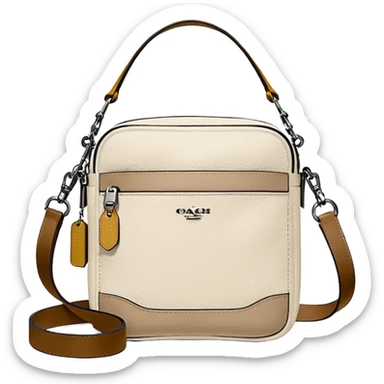 Coach Men Crossbody Bag in Pebbled Leather all white beige rectangle
 sticker