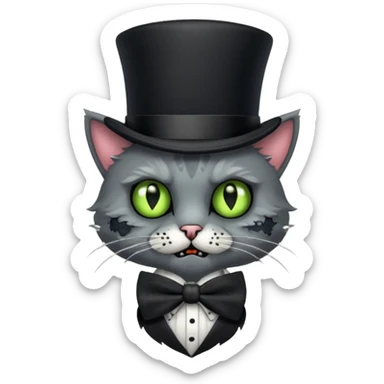 zombie cat with bow tie and top hat sticker