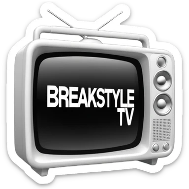 un gif texte qui défile  "BREAKSTYLEZ TV"  change de couleur sur fond noir sur le theme dj sticker
