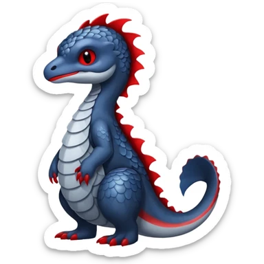 midnight blue-gray-black, with red markings, white belly, scaley Bastet-Noibat-Gatomon-Garchomp-Digimon-Fakémon-Pokémon-creature (full body) sticker