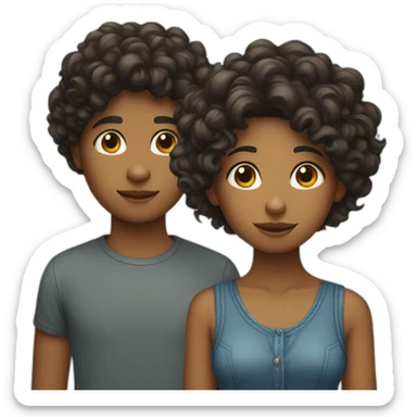 short hair boy with long hair girl with curly dog sticker