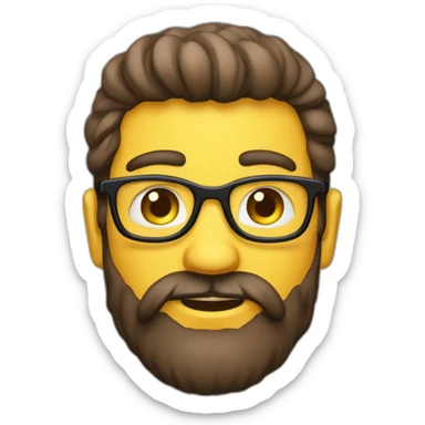 tête d'un homme brun avec la barbe et cheveux crépu, lunette jaune sticker