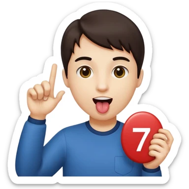Person holding the number six in one and the number seven in the other hand while sticking their tongue out  sticker