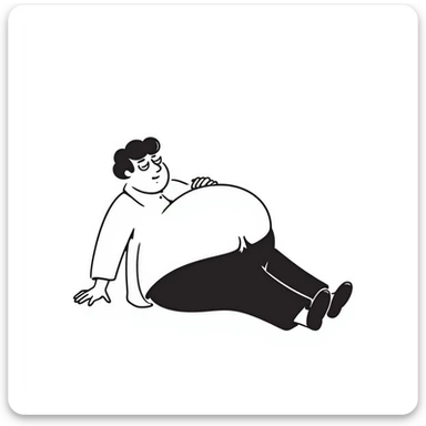 Peter Griffin from Family Guy with a massive pregnant belly, laying on his back, sweating droplets visible, tired expression, wearing green pants and white shirt sticker