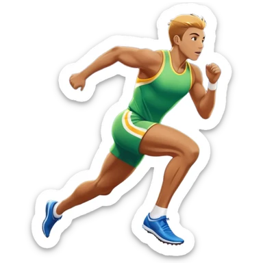 An icon featuring a vibrant stadium with cheering fans, bright lights, and a clear sky. an athlete sprinting on a track, with powerful strides and determination. The athlete's motion is dynamic, emphasizing speed and competition. sticker