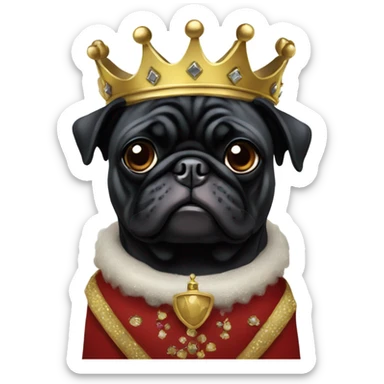 Black pug dressed as royalty sticker