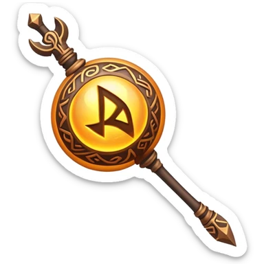 Clash of Clans aesthetic: Cinematic Playful Magic Staff Emoji, rendered in a 3D vector-style similar to standard emojis with minimal shading and bold, simplified shapes. A compact, isometric enchanted staff with intricate runic carvings and a glowing orb at its tip, softly glowing with a mystical arcane charm. Simplified yet unmistakably iconic, highly detailed and consistent, glowing with a soft radiant glow and high shine. Stylized with a touch of legendary sorcery and a soft glowing outline, capturing the essence of a powerful magic staff with a friendly, playful vibe! sticker