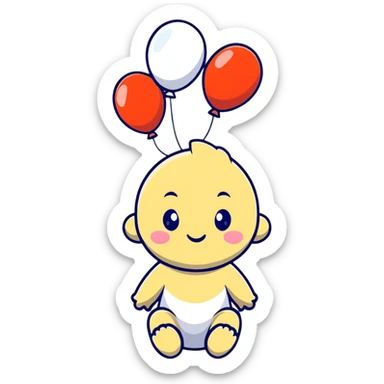 baby surrounded by floating pink balloons sticker
